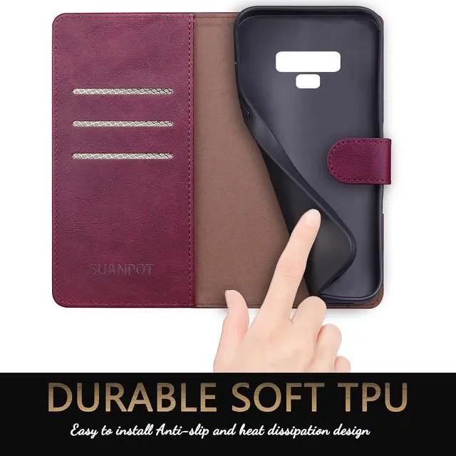 Alt view image 5 of 6 - SUANPOT for Samsung Galaxy Note 9 6.4" with RFID Blocking Leather Wallet case Credit Card Holder, Flip Folio Book Phone case Cover Purse Poket for Women Men for Samsung Note 9 case Wallet Wine Red