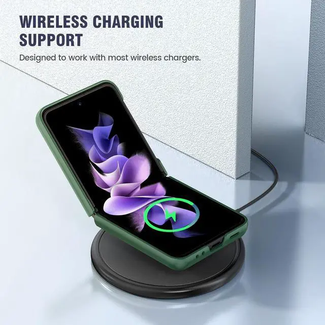 Alt view image 6 of 7 - Caka for Galaxy Z Flip 3 5G Kickstand Case, Z Flip 3 Case with Camera Protector Hinge Protection Heavy Duty Shockproof Protection Wireless Charging Cover for Samsung Galaxy Z Flip 3 Green