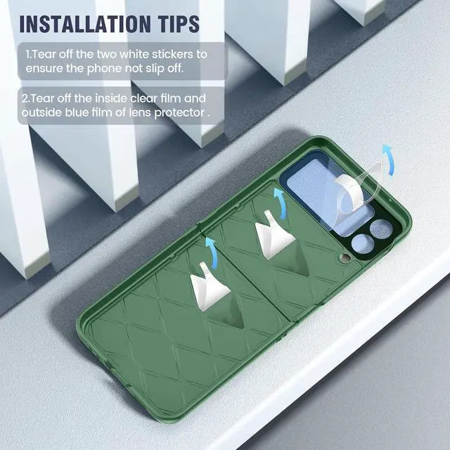 Alt view image 2 of 7 - Caka for Galaxy Z Flip 3 5G Kickstand Case, Z Flip 3 Case with Camera Protector Hinge Protection Heavy Duty Shockproof Protection Wireless Charging Cover for Samsung Galaxy Z Flip 3 Green