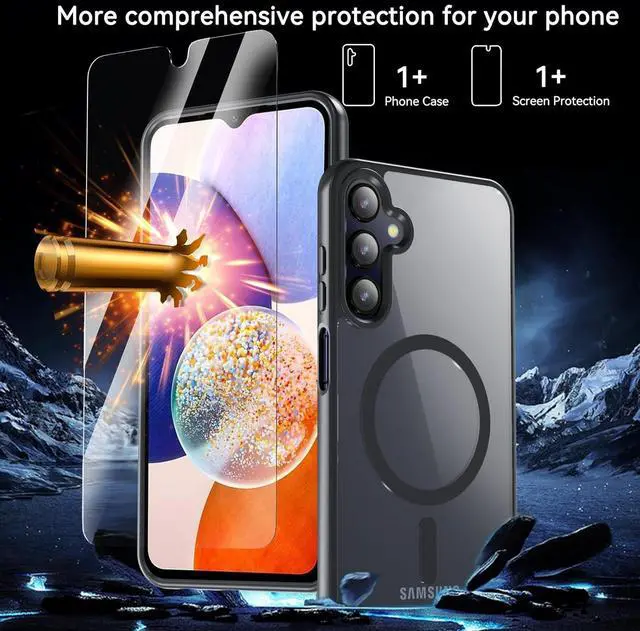 Alt view image 4 of 7 - Magnetic Case for Samsung Galaxy A15, Samsung A15 5G Case with Screen Protector, [Military-Grade Drop Protection] Transparent Back Protective Phone Case Shockproof for Samsung A15 (Black)