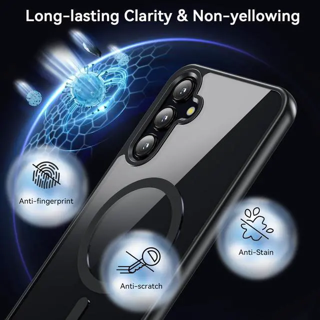 Alt view image 6 of 7 - Magnetic Case for Samsung Galaxy A15, Samsung A15 5G Case with Screen Protector, [Military-Grade Drop Protection] Transparent Back Protective Phone Case Shockproof for Samsung A15 (Black)