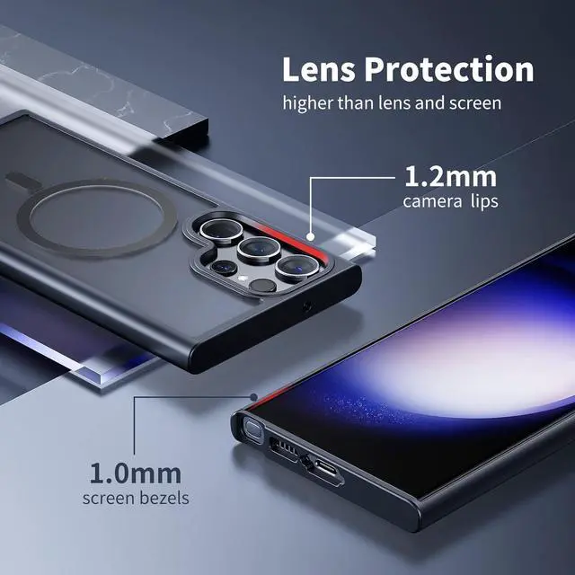 Alt view image 2 of 6 - for Samsung Galaxy S22 Ultra Mag-safe Case,Slim Shockproof Protective Cover with Magnetic,Frosted Hard Back Soft Silicone TPU Bumper Phone Case Compatible Galaxy S22 Ultra 6.8inch,Matte Black