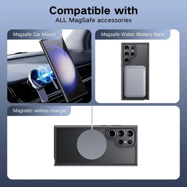Alt view image 5 of 6 - for Samsung Galaxy S22 Ultra Mag-safe Case,Slim Shockproof Protective Cover with Magnetic,Frosted Hard Back Soft Silicone TPU Bumper Phone Case Compatible Galaxy S22 Ultra 6.8inch,Matte Black