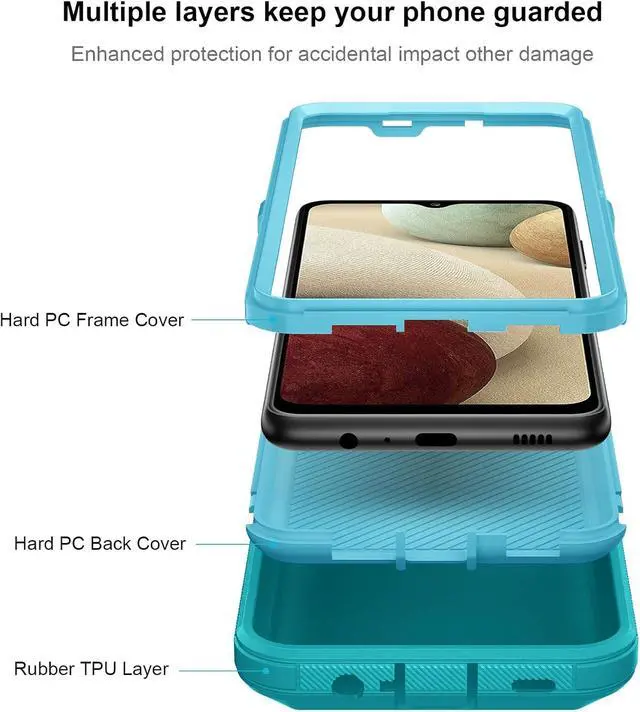 Alt view image 3 of 6 - Jiunai for Samsung Galaxy A12 case, Dual Layer Shockproof Drop Protection Outdoor Sports Tough Hybrid Bumper Rugged Rubber Cover Defend Matte Armor Phone Case for Samsung Galaxy A12 5G 2021 Teal