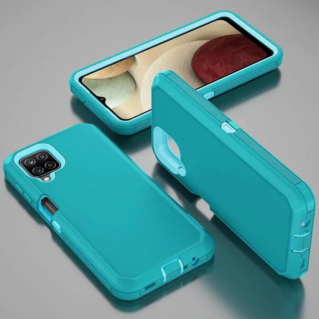 Alt view image 6 of 6 - Jiunai for Samsung Galaxy A12 case, Dual Layer Shockproof Drop Protection Outdoor Sports Tough Hybrid Bumper Rugged Rubber Cover Defend Matte Armor Phone Case for Samsung Galaxy A12 5G 2021 Teal