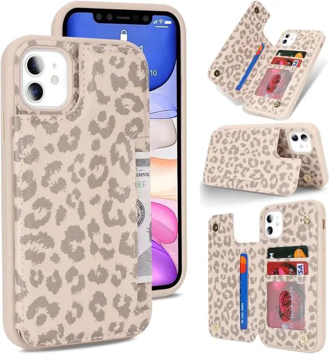 Main image of iCoverCase Compatible with iPhone 11 Case with Card Holder, Wallet Phone Case for Women Men RFID Blocking PU Leather Protective Case 6.1 Inch (Beige Leopard)
