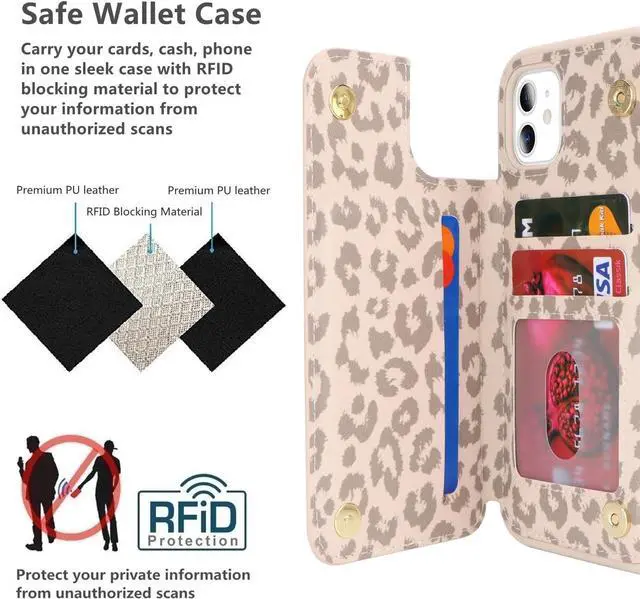 Alt view image 4 of 7 - iCoverCase Compatible with iPhone 11 Case with Card Holder, Wallet Phone Case for Women Men RFID Blocking PU Leather Protective Case 6.1 Inch (Beige Leopard)