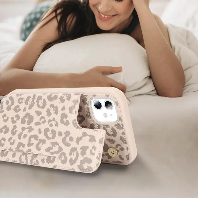 Alt view image 5 of 7 - iCoverCase Compatible with iPhone 11 Case with Card Holder, Wallet Phone Case for Women Men RFID Blocking PU Leather Protective Case 6.1 Inch (Beige Leopard)