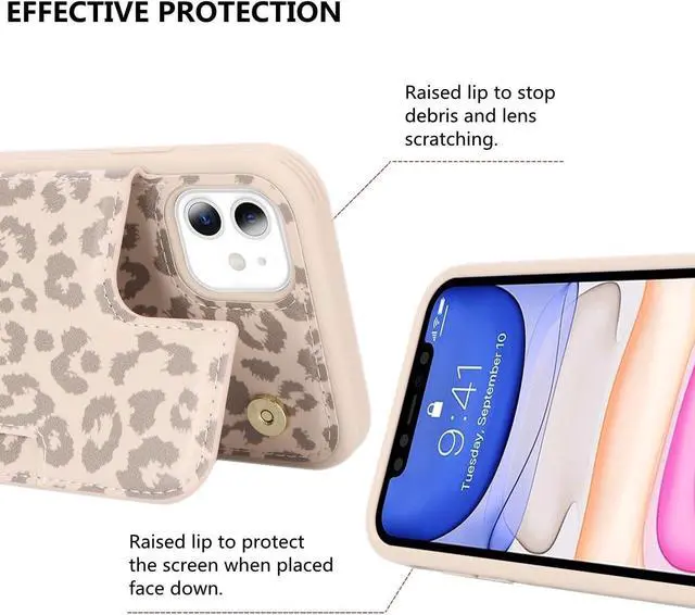 Alt view image 6 of 7 - iCoverCase Compatible with iPhone 11 Case with Card Holder, Wallet Phone Case for Women Men RFID Blocking PU Leather Protective Case 6.1 Inch (Beige Leopard)