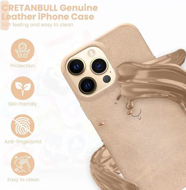 Alt view image 4 of 7 - Genuine Leather Case - Oil Waxed Full Grain Anti-Scratch Leather Case - Compatible with iPhone 12 Pro Max - Shockproof, Drop Proof, Protective Slim Case (12 Pro Max Clay)
