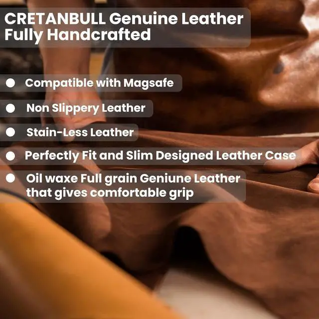 Alt view image 5 of 7 - Genuine Leather Case - Oil Waxed Full Grain Anti-Scratch Leather Case - Compatible with iPhone 12 Pro Max - Shockproof, Drop Proof, Protective Slim Case (12 Pro Max Clay)