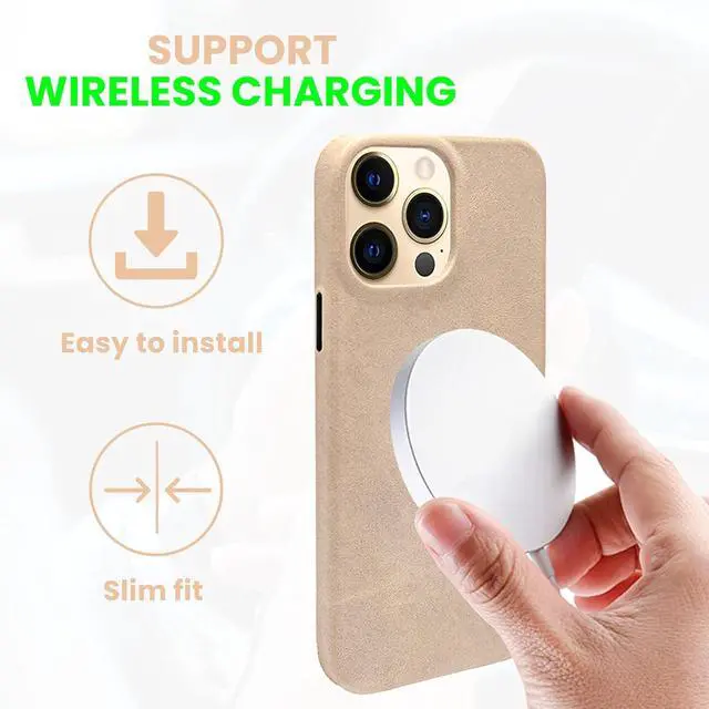 Alt view image 6 of 7 - Genuine Leather Case - Oil Waxed Full Grain Anti-Scratch Leather Case - Compatible with iPhone 12 Pro Max - Shockproof, Drop Proof, Protective Slim Case (12 Pro Max Clay)