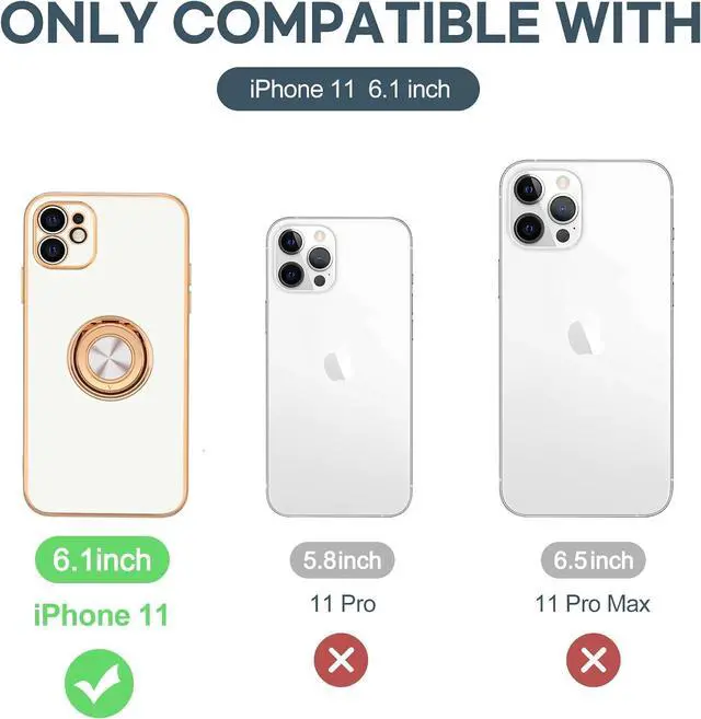 Alt view image 7 of 7 - Hython for iPhone 11 Case with Ring Stand [360°Rotatable Ring Holder Magnetic Kickstand] [Shiny Plated Rose Gold Edge] Slim Soft TPU Cover Luxury Protective Phone Case for Women Men, White