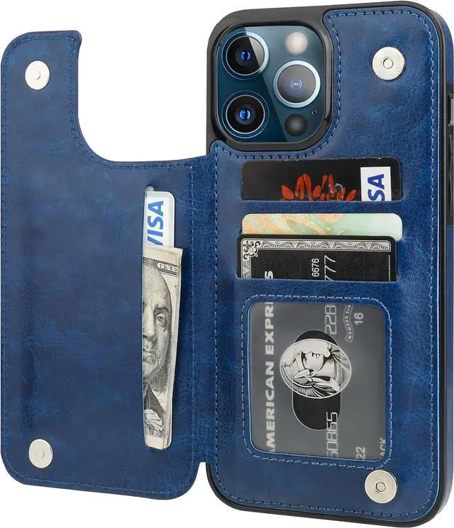 Main image of ONETOP Compatible with iPhone 13 Pro Max Wallet Case with Card Holder,PU Leather Kickstand Card Slots Case, Double Magnetic Clasp and Durable Shockproof Cover 6.7 Inch(Blue)