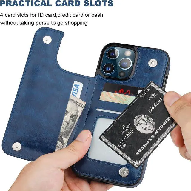 Alt view image 4 of 7 - ONETOP Compatible with iPhone 13 Pro Max Wallet Case with Card Holder,PU Leather Kickstand Card Slots Case, Double Magnetic Clasp and Durable Shockproof Cover 6.7 Inch(Blue)