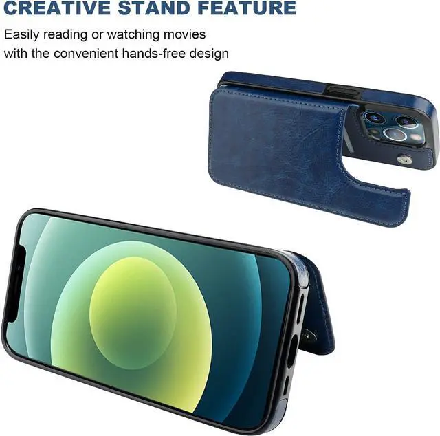 Alt view image 5 of 7 - ONETOP Compatible with iPhone 13 Pro Max Wallet Case with Card Holder,PU Leather Kickstand Card Slots Case, Double Magnetic Clasp and Durable Shockproof Cover 6.7 Inch(Blue)