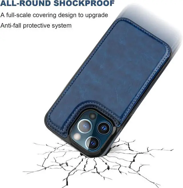 Alt view image 6 of 7 - ONETOP Compatible with iPhone 13 Pro Max Wallet Case with Card Holder,PU Leather Kickstand Card Slots Case, Double Magnetic Clasp and Durable Shockproof Cover 6.7 Inch(Blue)