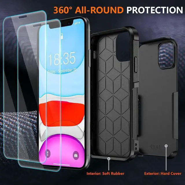 Alt view image 3 of 7 - SPIDERCASE Shockproof for iPhone 11 Case,[10 FT Military Grade Drop Protection],with 2 pcs[Tempered Glass Screen Protector+Camera Lens Protector] Heavy Duty Full-Body Protective Phone Case, Black