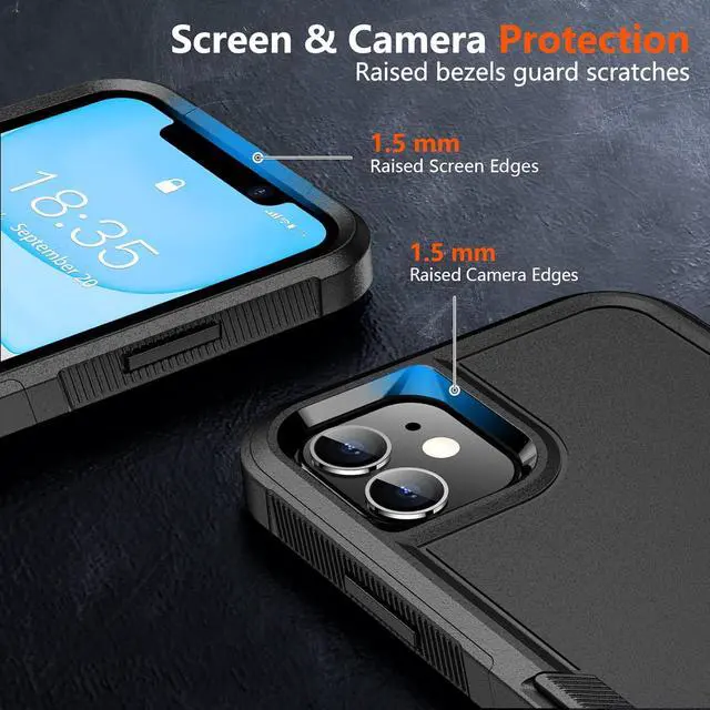 Alt view image 4 of 7 - SPIDERCASE Shockproof for iPhone 11 Case,[10 FT Military Grade Drop Protection],with 2 pcs[Tempered Glass Screen Protector+Camera Lens Protector] Heavy Duty Full-Body Protective Phone Case, Black