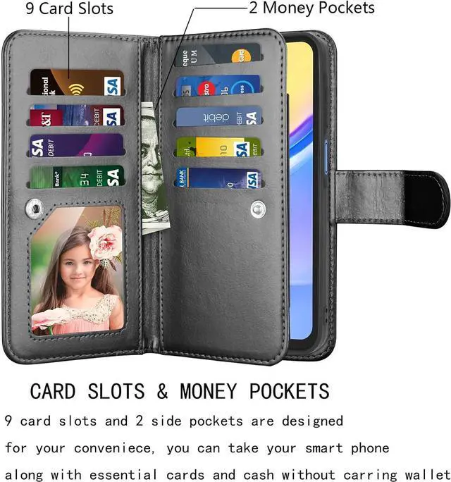 Alt view image 2 of 7 - Njjex Galaxy A15 5G Case, for Samsung Galaxy A15 5G Wallet Case, [9 Card Slots] PU Leather ID Credit Holder Folio Flip [Detachable] Kickstand Magnetic Phone Cover & Lanyard for Samsung A15 [Black]