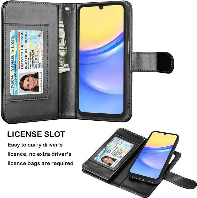 Alt view image 3 of 7 - Njjex Galaxy A15 5G Case, for Samsung Galaxy A15 5G Wallet Case, [9 Card Slots] PU Leather ID Credit Holder Folio Flip [Detachable] Kickstand Magnetic Phone Cover & Lanyard for Samsung A15 [Black]