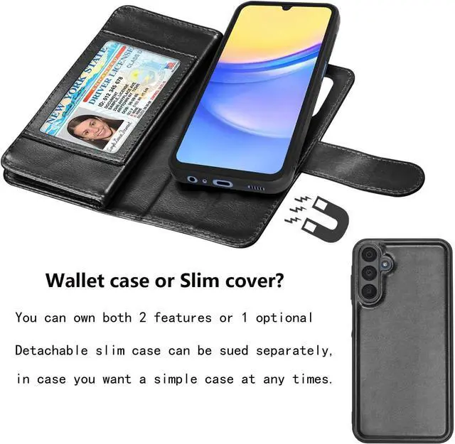 Alt view image 4 of 7 - Njjex Galaxy A15 5G Case, for Samsung Galaxy A15 5G Wallet Case, [9 Card Slots] PU Leather ID Credit Holder Folio Flip [Detachable] Kickstand Magnetic Phone Cover & Lanyard for Samsung A15 [Black]