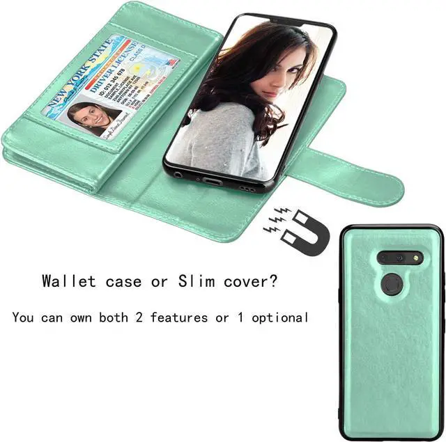Alt view image 4 of 7 - NJJEX Compatible with LG G8 ThinQ Case/LG G8/ LG G8 ThinQ Wallet Case, [9 Card Slots] PU Leather ID Credit Holder Folio Flip Cover [Detachable][Kickstand] Magnetic Phone Case & Wrist Strap [Mint]