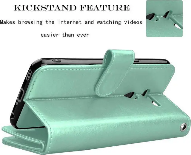 Alt view image 5 of 7 - NJJEX Compatible with LG G8 ThinQ Case/LG G8/ LG G8 ThinQ Wallet Case, [9 Card Slots] PU Leather ID Credit Holder Folio Flip Cover [Detachable][Kickstand] Magnetic Phone Case & Wrist Strap [Mint]