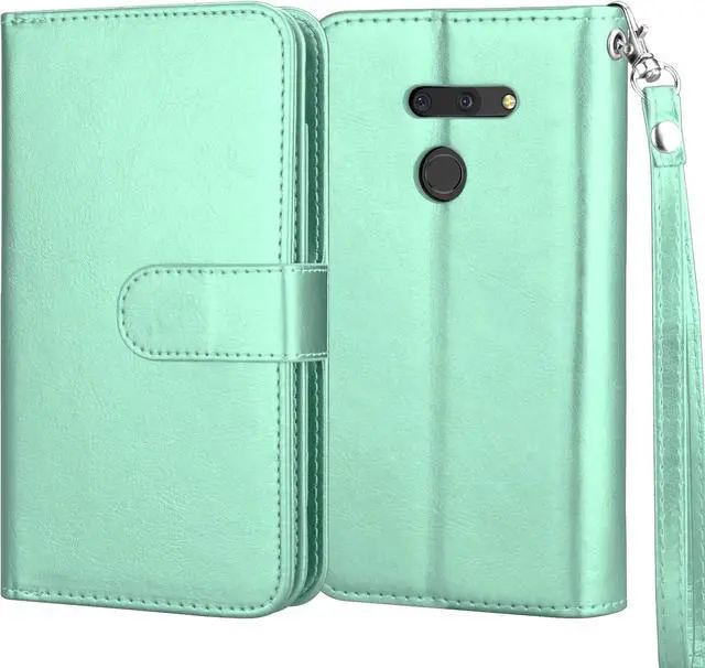 Alt view image 7 of 7 - NJJEX Compatible with LG G8 ThinQ Case/LG G8/ LG G8 ThinQ Wallet Case, [9 Card Slots] PU Leather ID Credit Holder Folio Flip Cover [Detachable][Kickstand] Magnetic Phone Case & Wrist Strap [Mint]