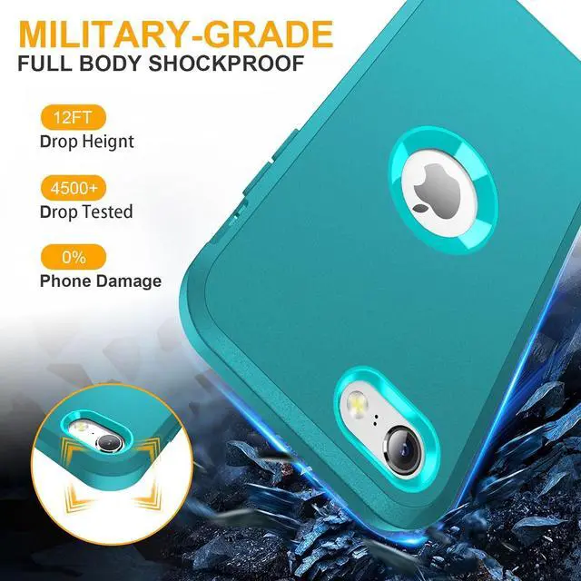 Alt view image 3 of 7 - for iPhone SE Case 2022/2020,iPhone 8/7 [Shockproof] [Dropproof] [Dust-Proof] [Military Grade Drop Tested] with Non-Slip Removable iPhone SE 2022 Case 4.7 Inch-Light Blue+Green