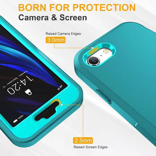 Alt view image 4 of 7 - for iPhone SE Case 2022/2020,iPhone 8/7 [Shockproof] [Dropproof] [Dust-Proof] [Military Grade Drop Tested] with Non-Slip Removable iPhone SE 2022 Case 4.7 Inch-Light Blue+Green