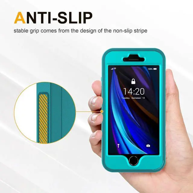 Alt view image 6 of 7 - for iPhone SE Case 2022/2020,iPhone 8/7 [Shockproof] [Dropproof] [Dust-Proof] [Military Grade Drop Tested] with Non-Slip Removable iPhone SE 2022 Case 4.7 Inch-Light Blue+Green