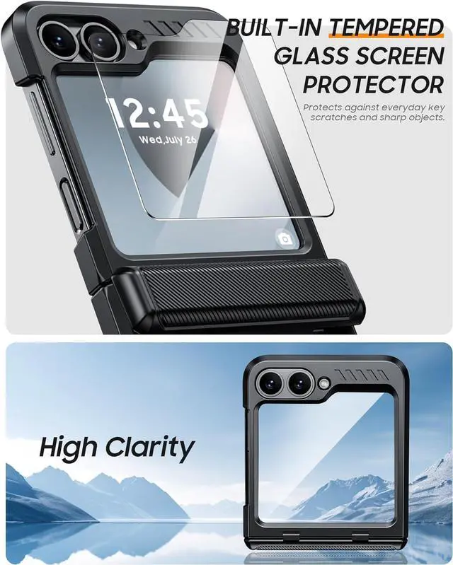 Alt view image 3 of 7 - Vizvera for Samsung Galaxy Z Flip 6 Case with Hinge Protection, Built-in Screen Protector Shockproof All-Inclusive Phone Cover for Z Flip 6/Z Flip 7 FE-Black
