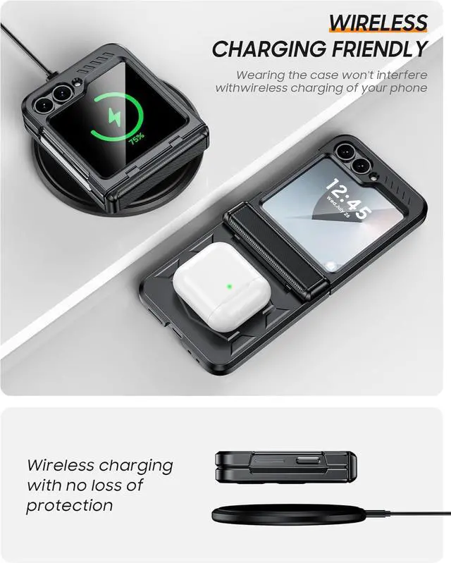 Alt view image 4 of 7 - Vizvera for Samsung Galaxy Z Flip 6 Case with Hinge Protection, Built-in Screen Protector Shockproof All-Inclusive Phone Cover for Z Flip 6/Z Flip 7 FE-Black