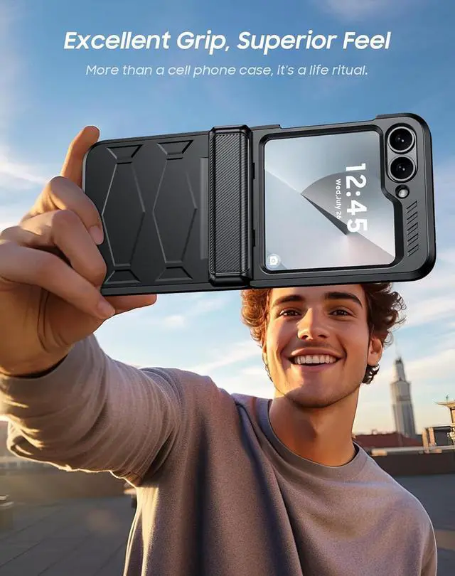 Alt view image 7 of 7 - Vizvera for Samsung Galaxy Z Flip 6 Case with Hinge Protection, Built-in Screen Protector Shockproof All-Inclusive Phone Cover for Z Flip 6/Z Flip 7 FE-Black