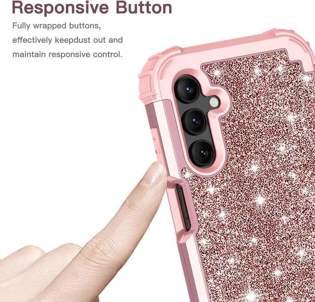 Alt view image 6 of 7 - LONTECT for Galaxy A15 5G Case Glitter Sparkly Bling 3 in 1 Shockproof Heavy Duty Hybrid Sturdy High Impact Protective Cover Case for Samsung Galaxy A15 6.5" 2024,Shiny Rose Gold