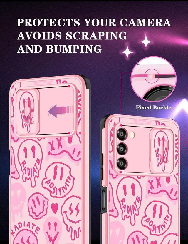 Alt view image 3 of 6 - Goocrux for Samsung Galaxy A03S Case Face for Girls Women Kawaii Cute Girly Phone Cover Preppy Smile Unique Design Aesthetic with Slide Camera Cover Teens Cases for Galaxy A03S 5G 6.5 inch