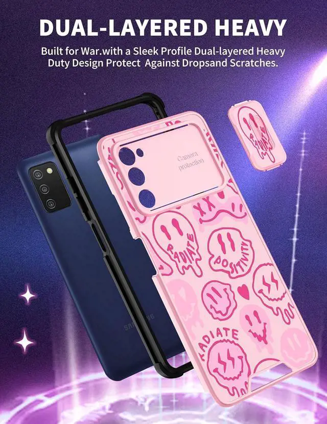 Alt view image 5 of 6 - Goocrux for Samsung Galaxy A03S Case Face for Girls Women Kawaii Cute Girly Phone Cover Preppy Smile Unique Design Aesthetic with Slide Camera Cover Teens Cases for Galaxy A03S 5G 6.5 inch