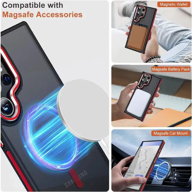 Alt view image 2 of 7 - Case for Samsung Galaxy S22 Ultra Magnetic Compatible with Magsafe, Slim Translucent Cover [Shockproof Tested] Anti-Slip Soft TPU Edge Protective Case for Galaxy S22 Ultra 5G (Black/Red)