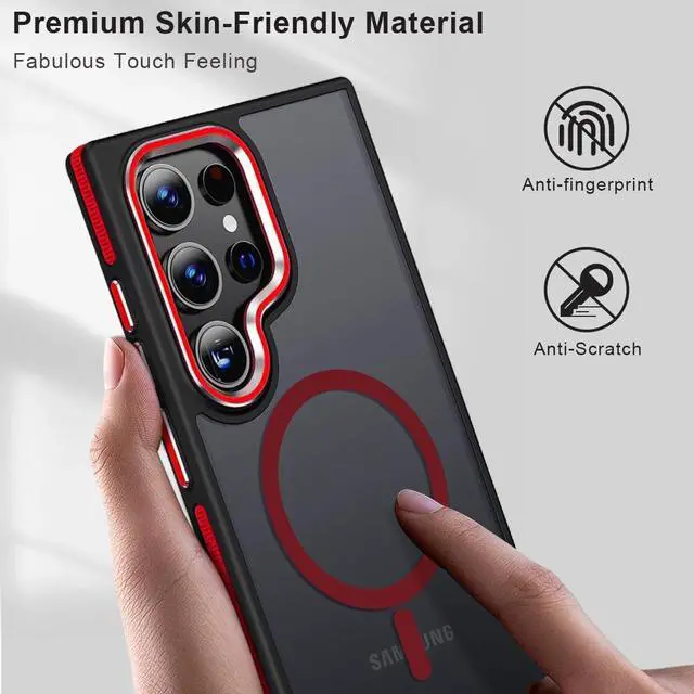 Alt view image 4 of 7 - Case for Samsung Galaxy S22 Ultra Magnetic Compatible with Magsafe, Slim Translucent Cover [Shockproof Tested] Anti-Slip Soft TPU Edge Protective Case for Galaxy S22 Ultra 5G (Black/Red)