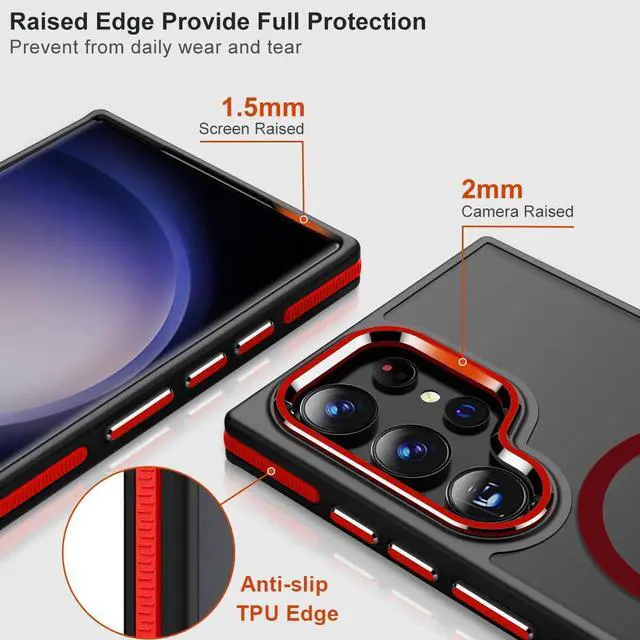 Alt view image 7 of 7 - Case for Samsung Galaxy S22 Ultra Magnetic Compatible with Magsafe, Slim Translucent Cover [Shockproof Tested] Anti-Slip Soft TPU Edge Protective Case for Galaxy S22 Ultra 5G (Black/Red)