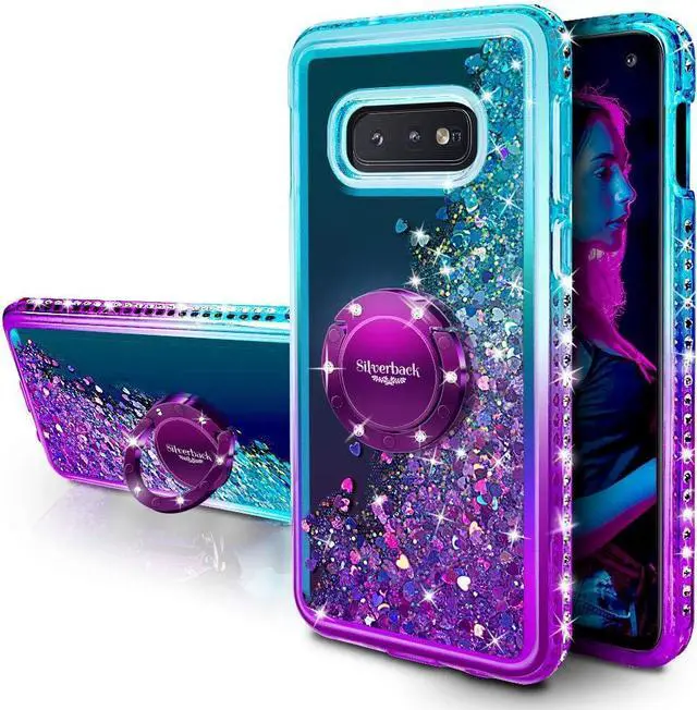 Main image of Silverback for Samsung Galaxy S10E Case, Moving Liquid Holographic Glitter Case with Ring Stand, Girls Women Bling Diamond Slim Protective Case for Galaxy S10E -Purple