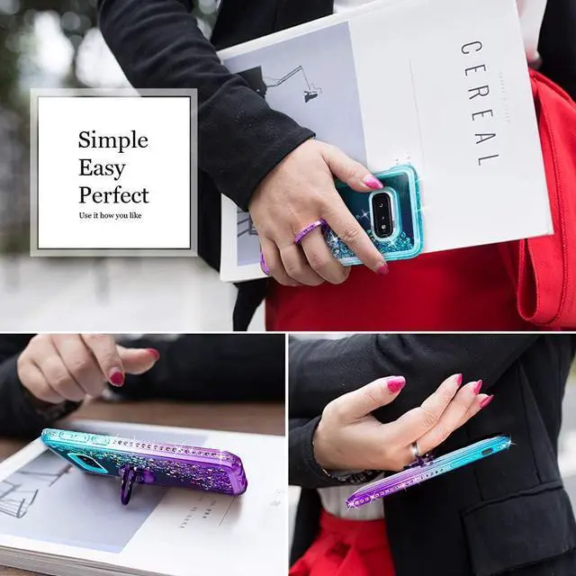 Alt view image 5 of 5 - Silverback for Samsung Galaxy S10E Case, Moving Liquid Holographic Glitter Case with Ring Stand, Girls Women Bling Diamond Slim Protective Case for Galaxy S10E -Purple