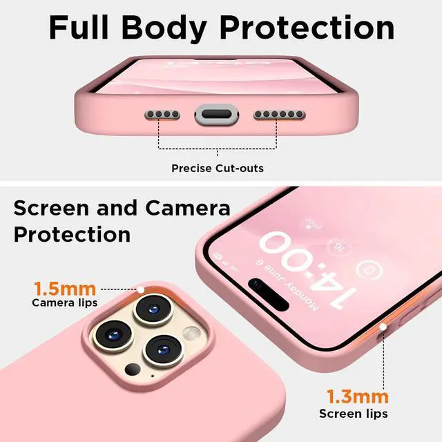 Alt view image 3 of 7 - Designed for iPhone 14 Pro Max Case, Liquid Silicone Case [2X Screen Protectors], Shockproof Slim Thin Protective Phone Case with Soft Anti-Scratch Microfiber Lining, 6.7 inch, Peach Pink