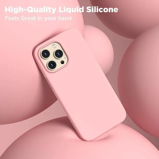 Alt view image 4 of 7 - Designed for iPhone 14 Pro Max Case, Liquid Silicone Case [2X Screen Protectors], Shockproof Slim Thin Protective Phone Case with Soft Anti-Scratch Microfiber Lining, 6.7 inch, Peach Pink