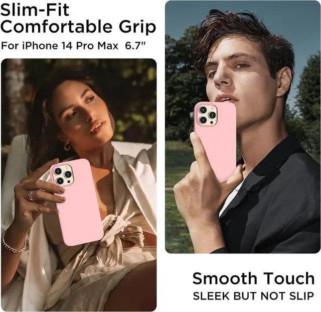 Alt view image 2 of 7 - Designed for iPhone 14 Pro Max Case, Liquid Silicone Case [2X Screen Protectors], Shockproof Slim Thin Protective Phone Case with Soft Anti-Scratch Microfiber Lining, 6.7 inch, Peach Pink