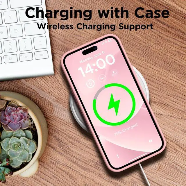 Alt view image 5 of 7 - Designed for iPhone 14 Pro Max Case, Liquid Silicone Case [2X Screen Protectors], Shockproof Slim Thin Protective Phone Case with Soft Anti-Scratch Microfiber Lining, 6.7 inch, Peach Pink