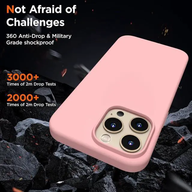 Alt view image 6 of 7 - Designed for iPhone 14 Pro Max Case, Liquid Silicone Case [2X Screen Protectors], Shockproof Slim Thin Protective Phone Case with Soft Anti-Scratch Microfiber Lining, 6.7 inch, Peach Pink