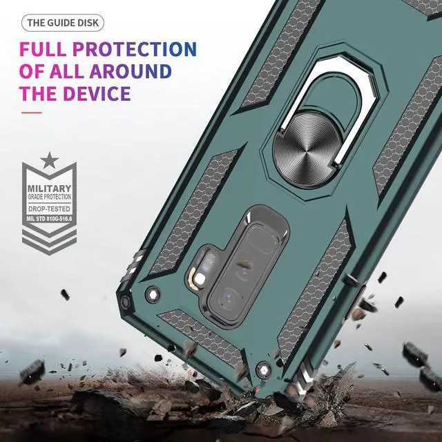 Alt view image 7 of 7 - LeYi for Galaxy S9 Plus Phone Case, Samsung Galaxy S9 Plus Case with [2 Pack] 3D Curved Screen Protector for Men Women, [Military-Grade] Ring Kickstand Protective Case for Galaxy S9 Plus, Green