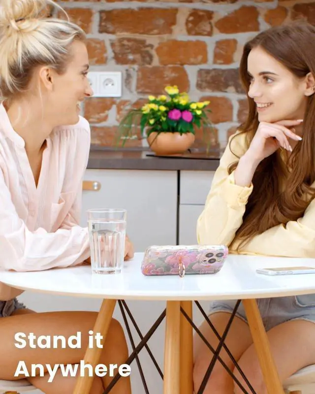 Alt view image 5 of 6 - Miss Arts Case for iPhone 13 Pro - Colorful Retro Oil Printed Flower Laser Glossy Pattern Cute Curly Wave Edge Phone Cover with Ring Holder - Stylish Durable TPU Protective for Girl Women - Green